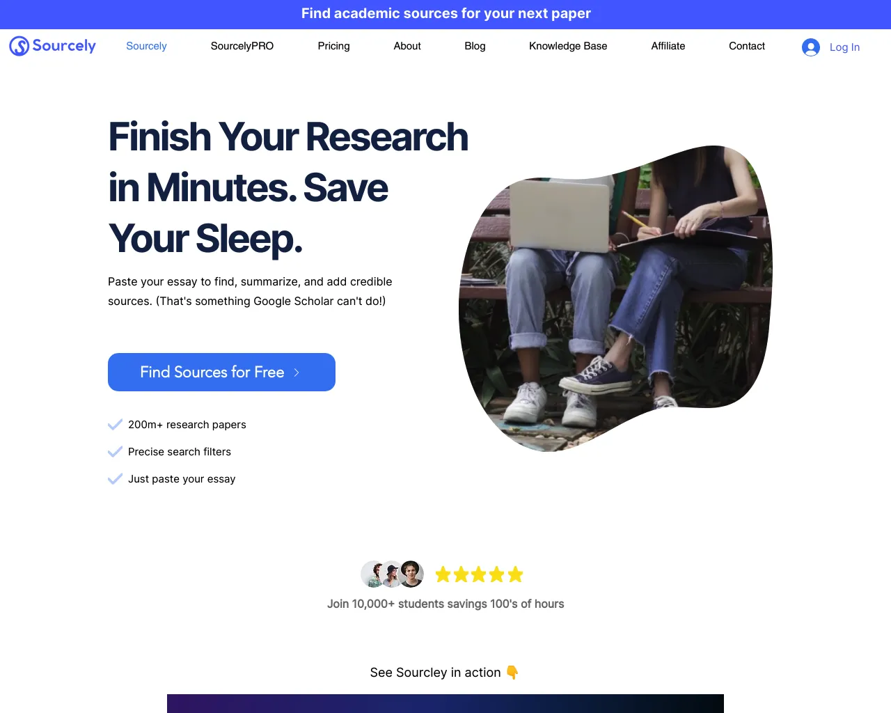 Sourcely- Finish Your Research in Minutes. Save Your Sleep