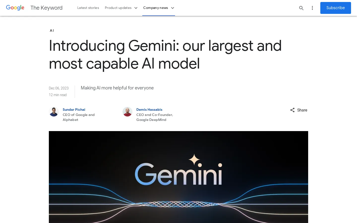 Introducing Gemini: Google’s most capable AI model yet