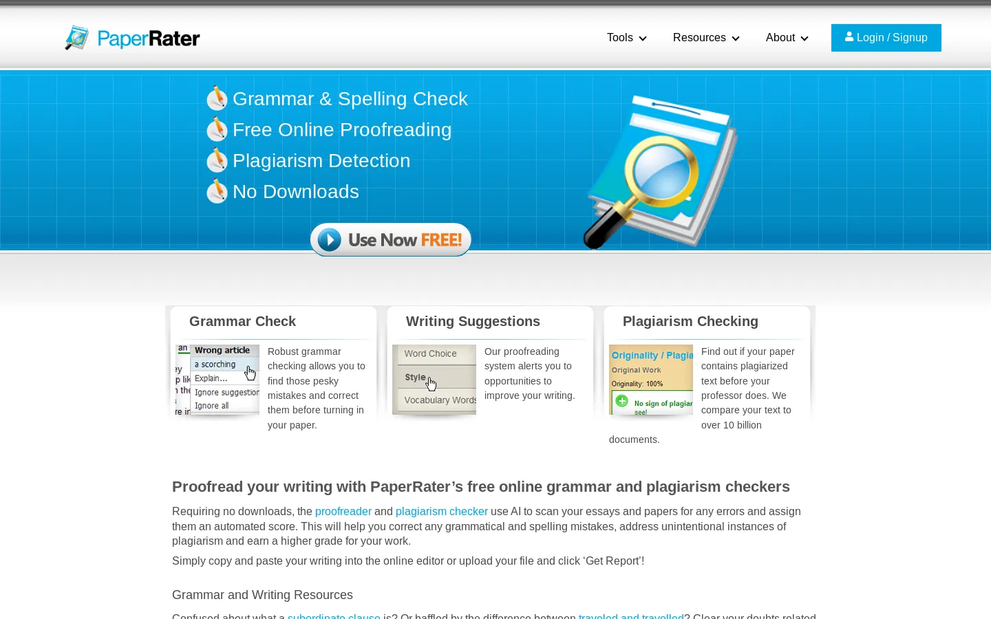 PaperRater: Free Online Proofreader with Grammar Check, Plagiarism Detection and more
