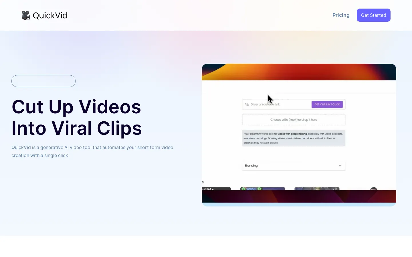 QuickVid - AI Video Clipping Tool | Cut up Videos into Viral Clips