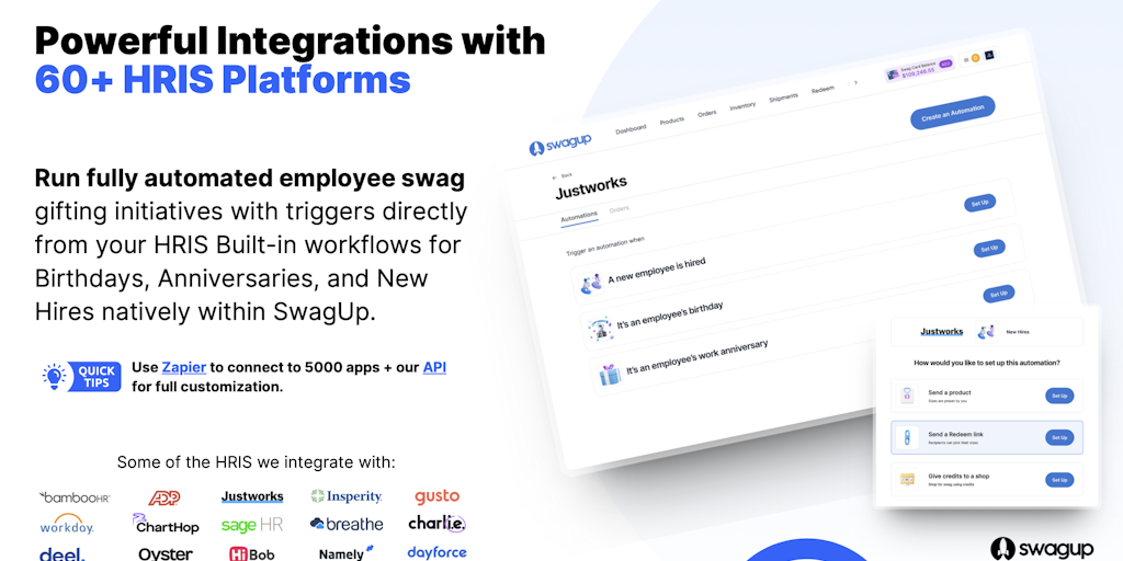 HR Integrations by SwagUp - Automatically send new hire, birthday, and anniversary swag