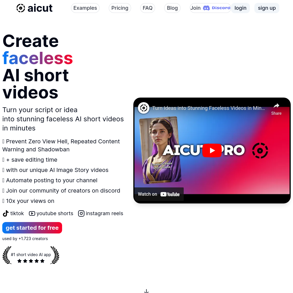 aicut - AI-Powered Faceless Short Videos for Your Channel