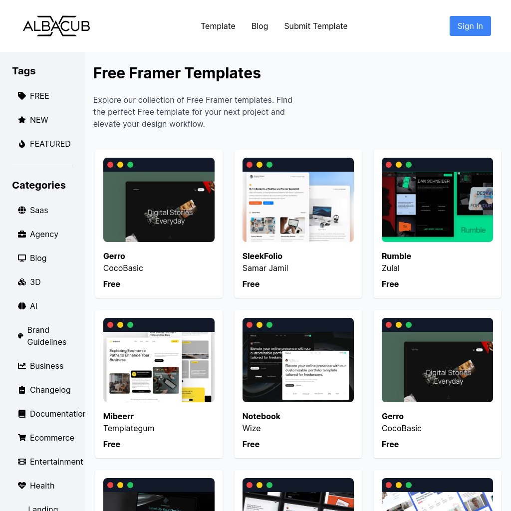 Framer Template Library | Albacub