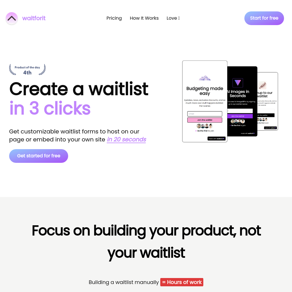 Waitforit - Create Customizable Waitlist Forms | Collect Emails Pre-Product