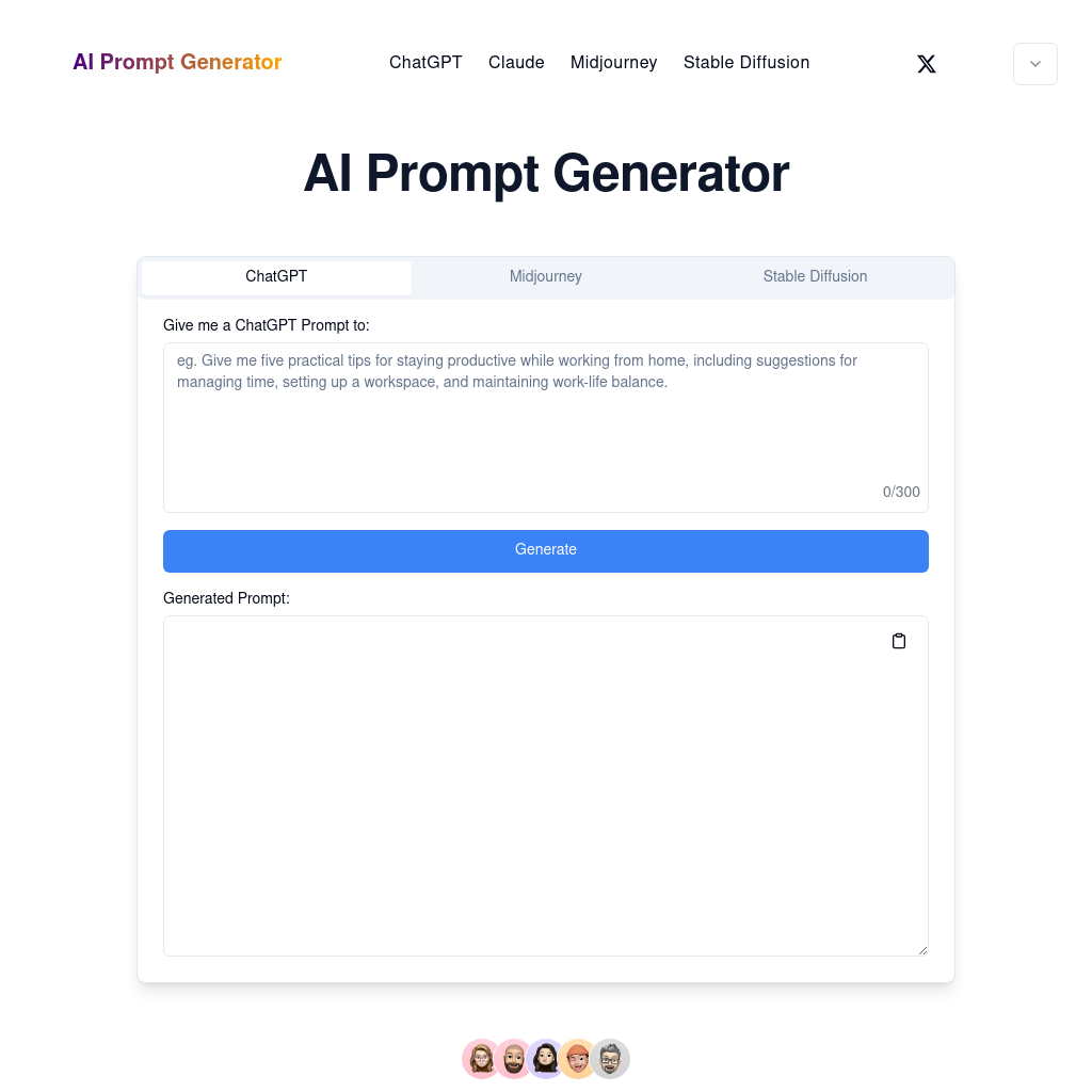 AI Prompt Generator: Create and Optimize Prompts for ChatGPT, Claude, Midjourney, and Stable Diffusion