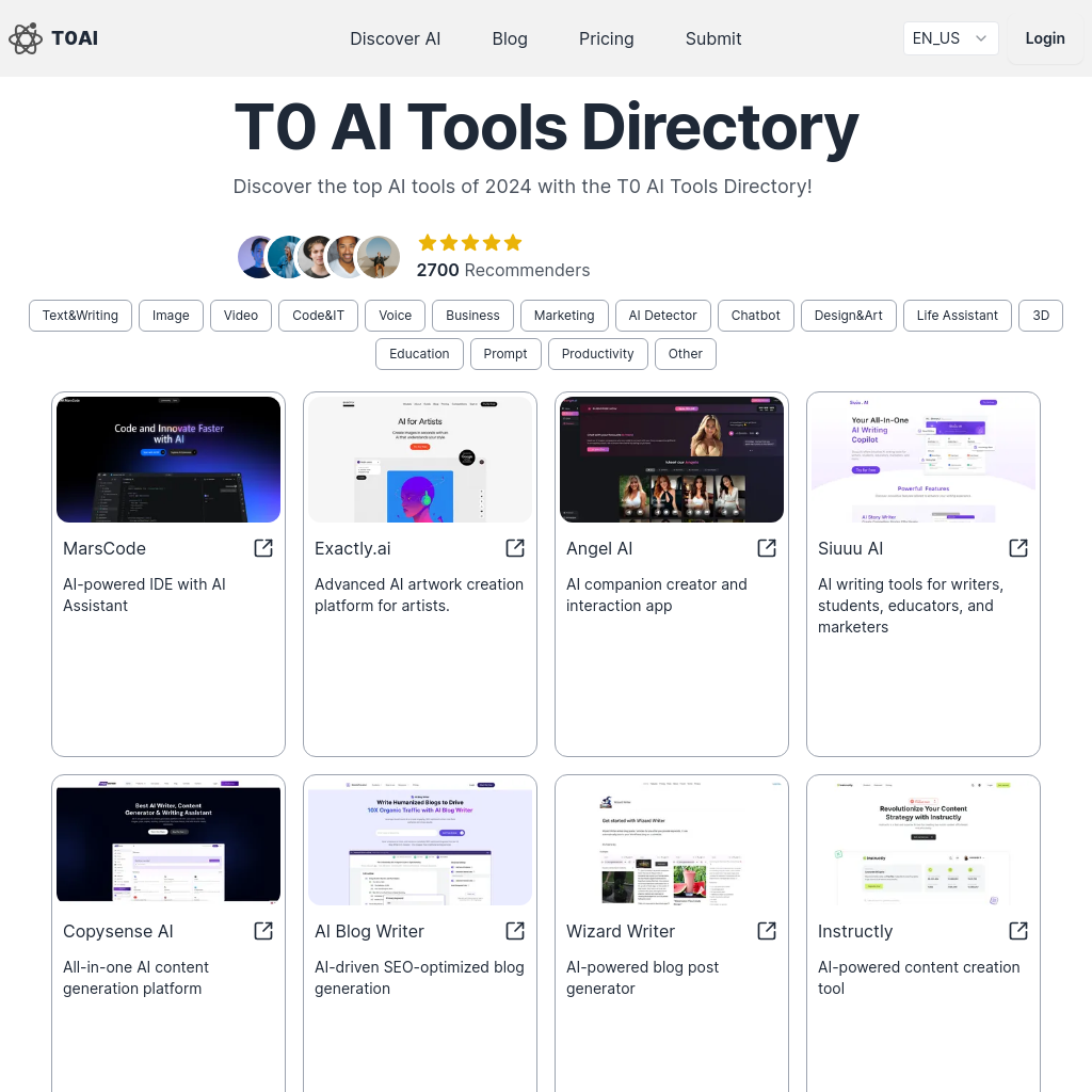 T0AI Directory: Discover the Best AI Tools in 2024
