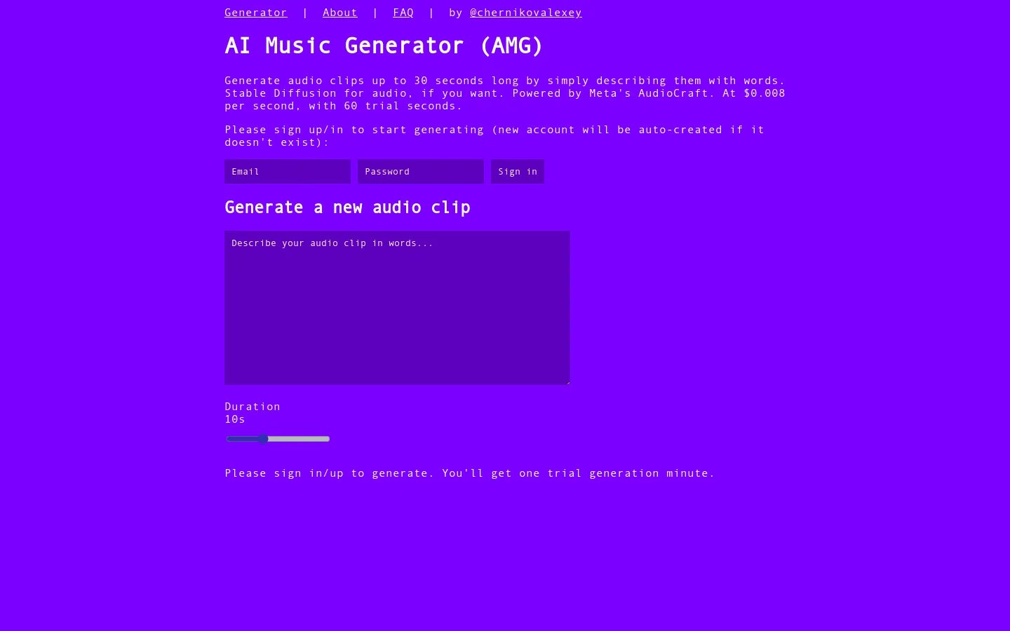 AI Music Generator (AMG) - Generate Audio Clips and Music with AI