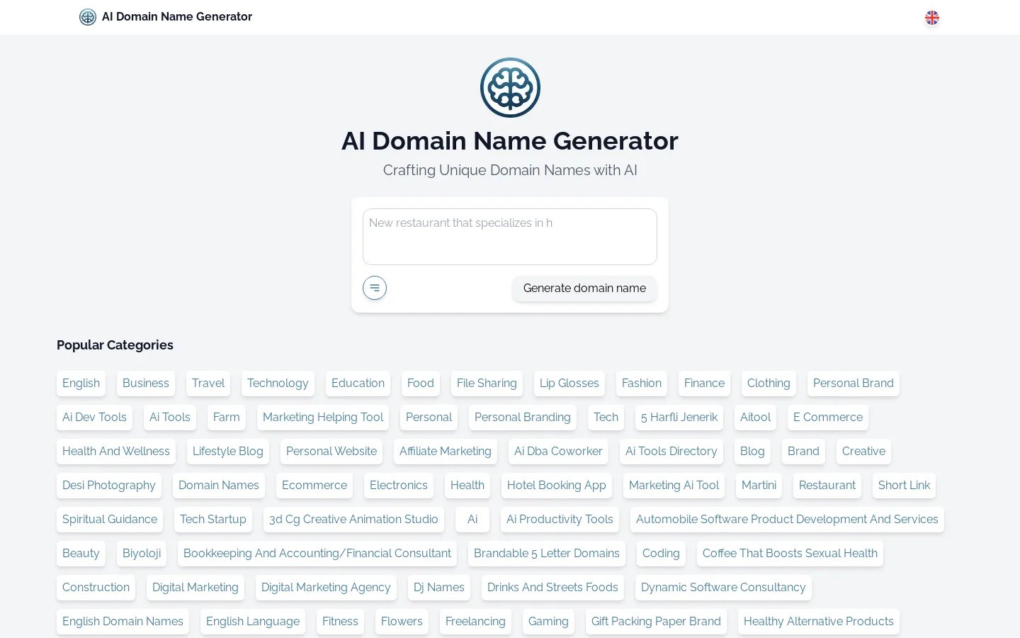 AI Domain Name Generator: Nombres de dominio únicos con IA