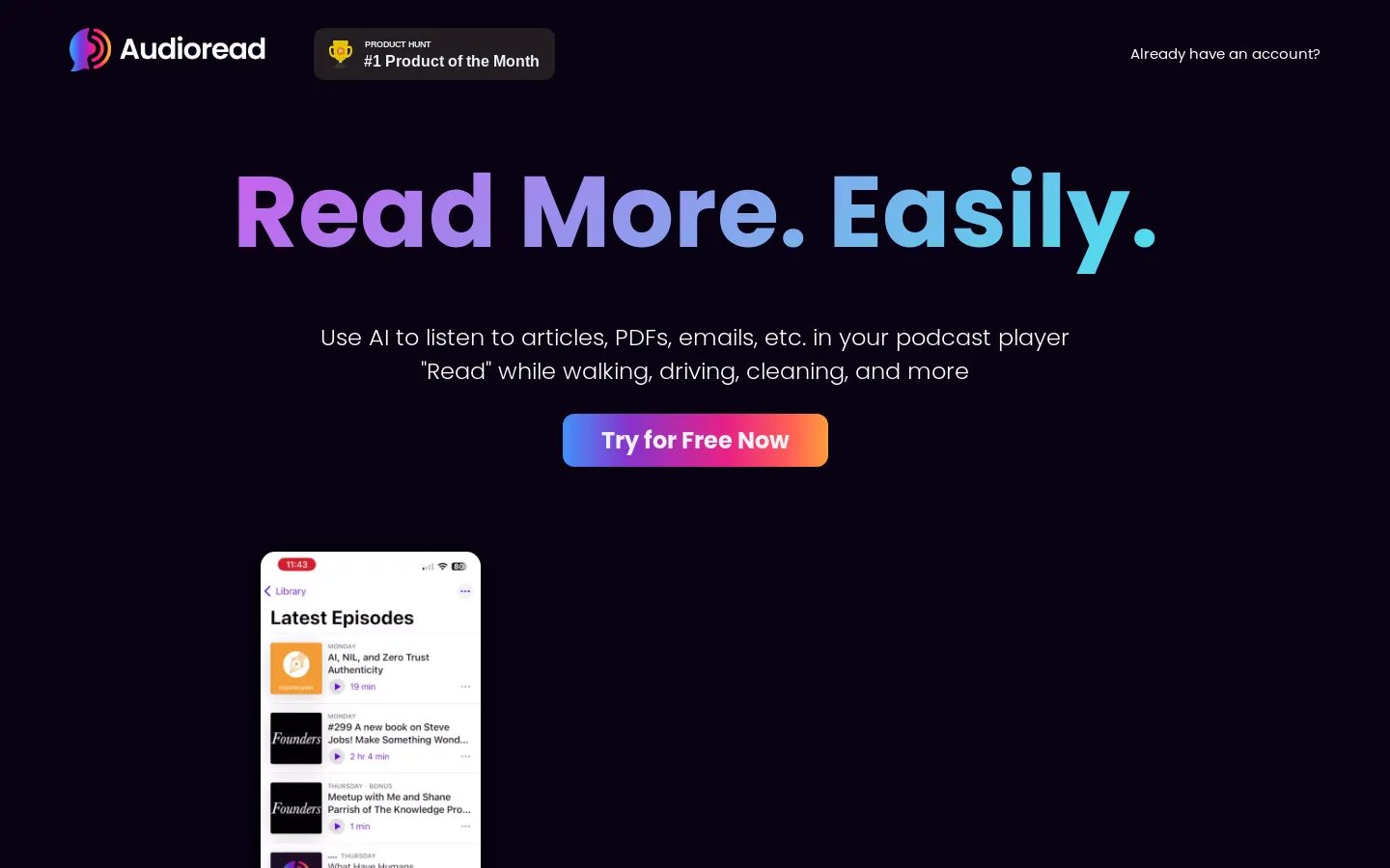 Audioread: Convert Text to Audio | Listen to Articles, PDFs, Emails