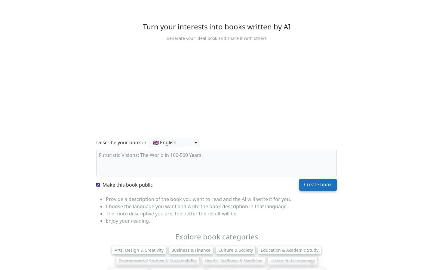 Books by AI - Turn Your Interests into Books Written by AI