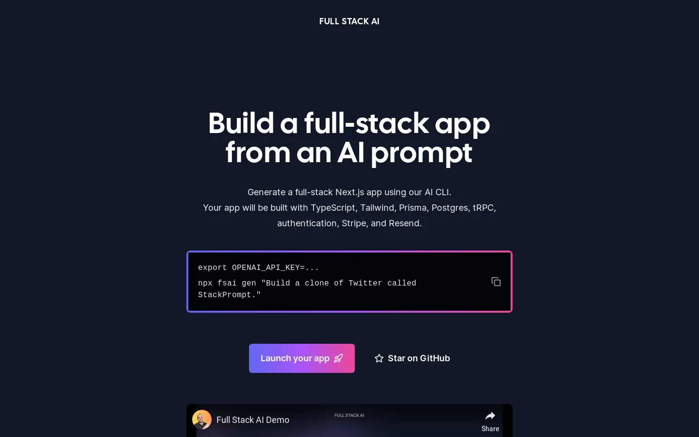 Full Stack AI - Build a full-stack Next.js app using our AI CLI