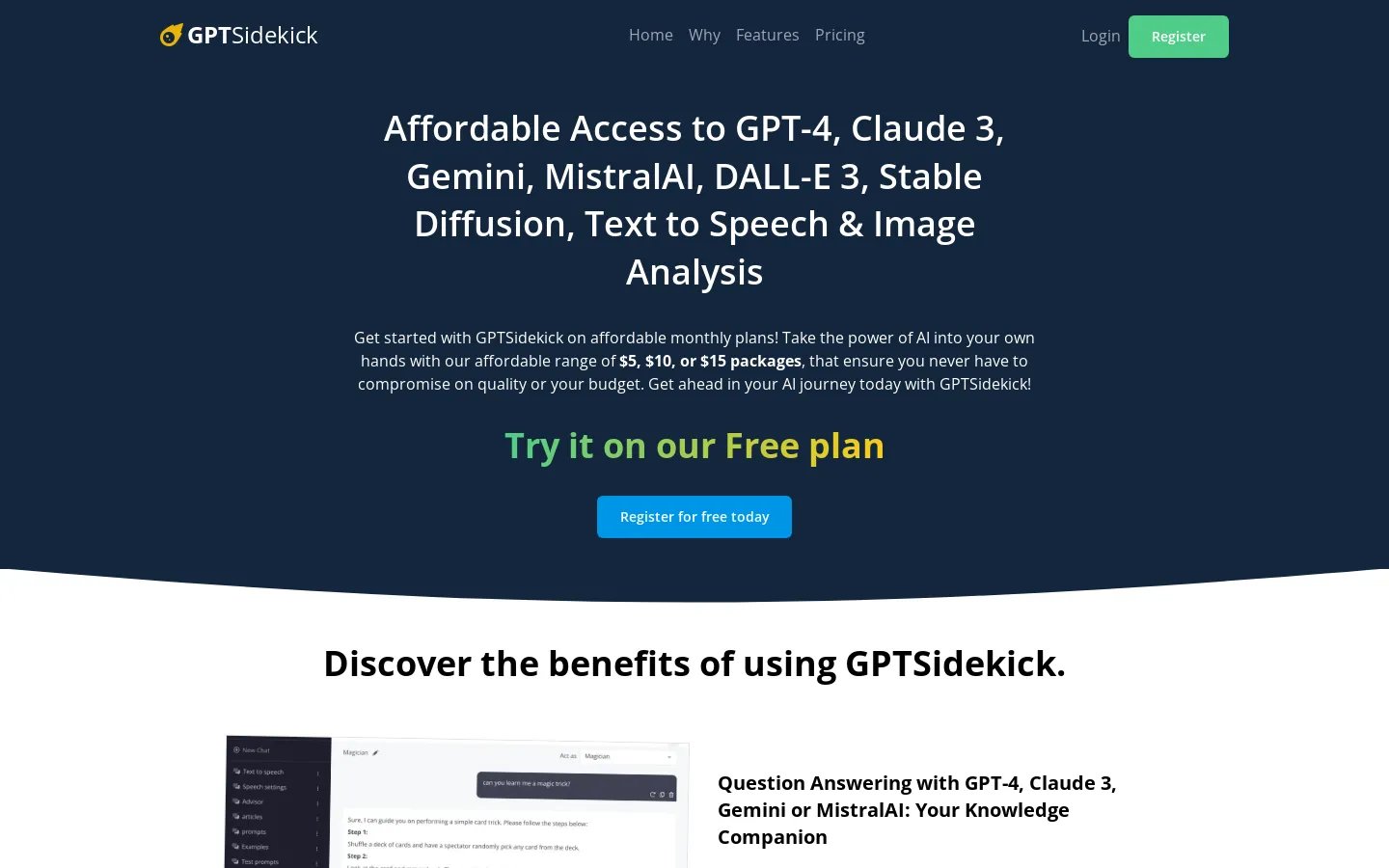 Asistente de IA con GPT-4 a Precios Asequibles - GPTSidekick