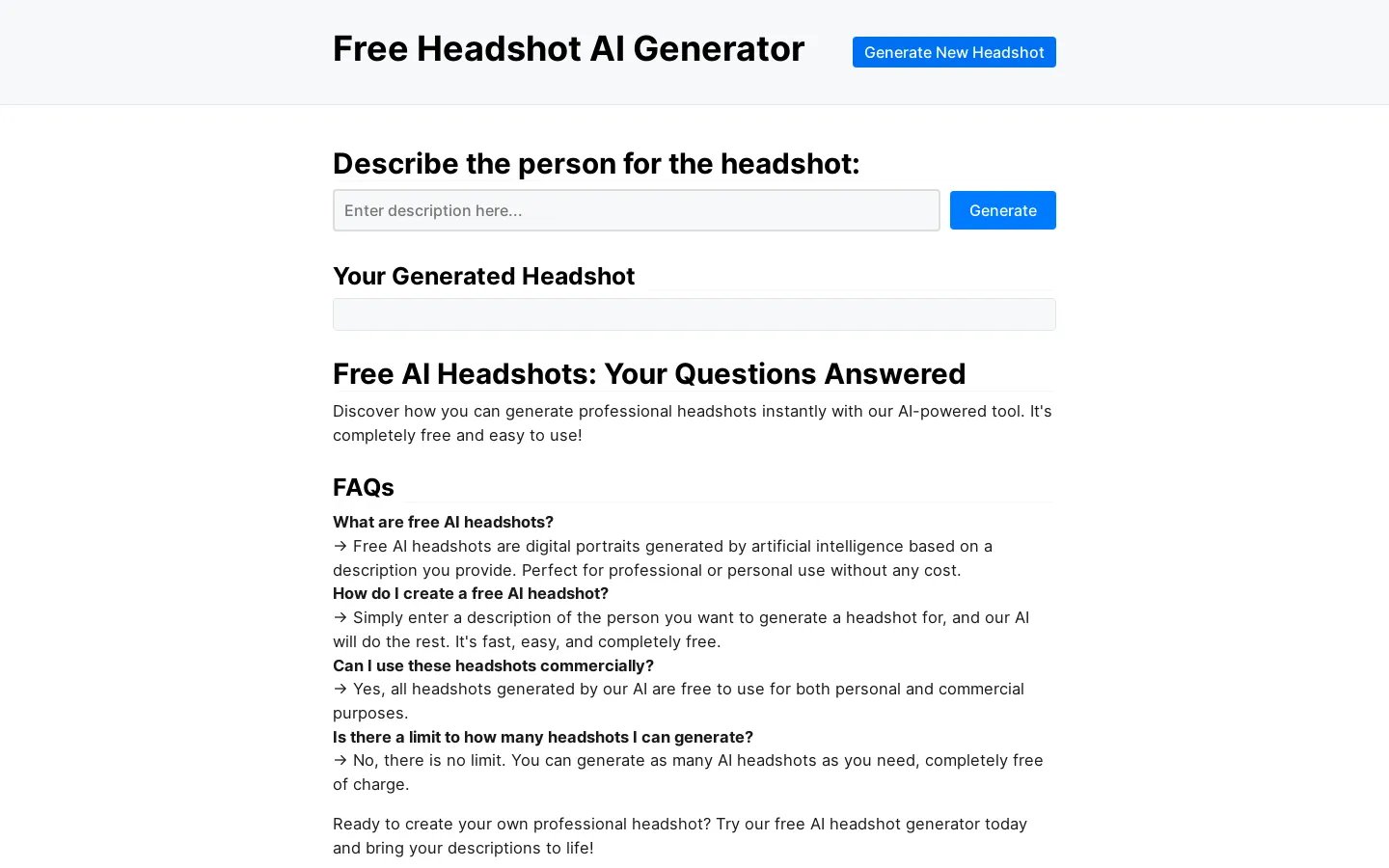 Free Headshot AI Generator