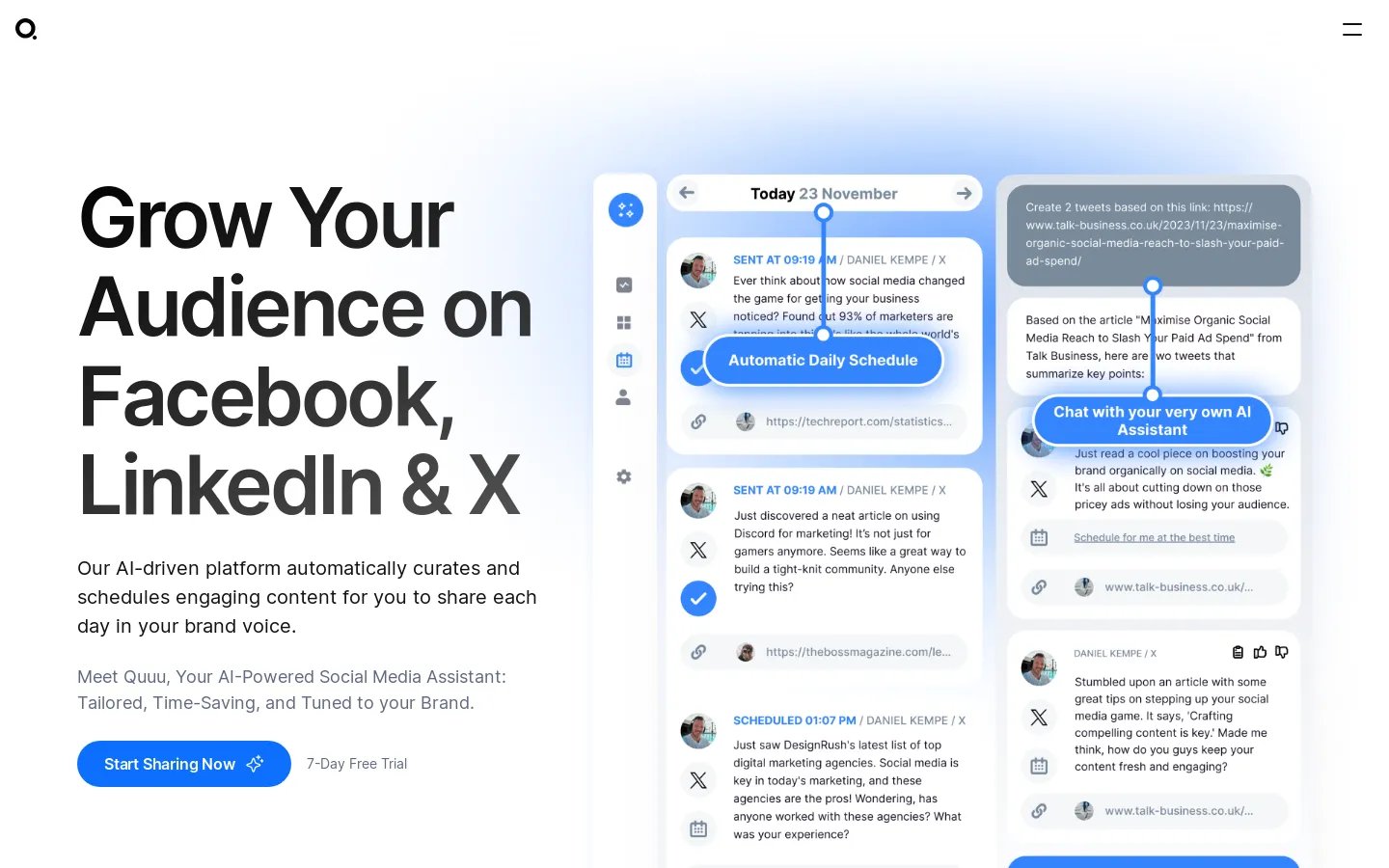 Quuu - Aumenta tu audiencia en Facebook, LinkedIn y X