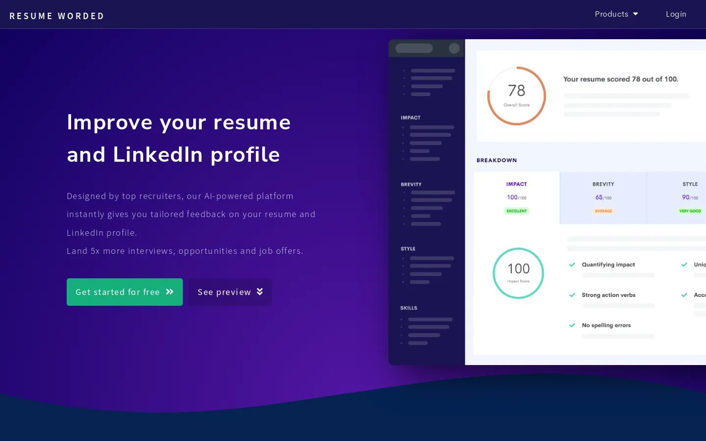 Resume Worded - Feedback instantáneo y gratuito para tu currículum y perfil de LinkedIn