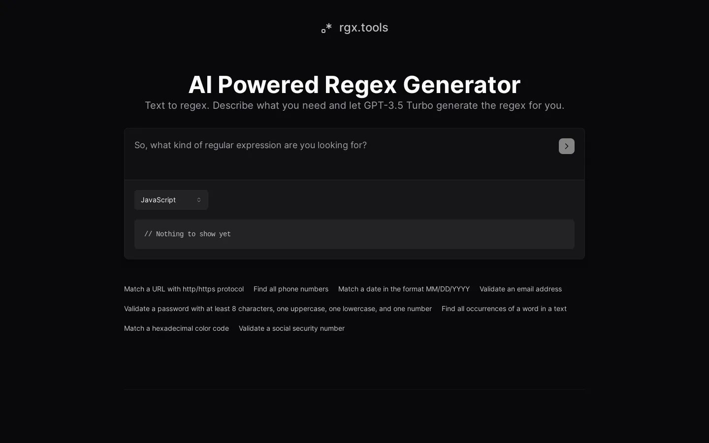 Générateur de Regex alimenté par l'IA - rgx.tools