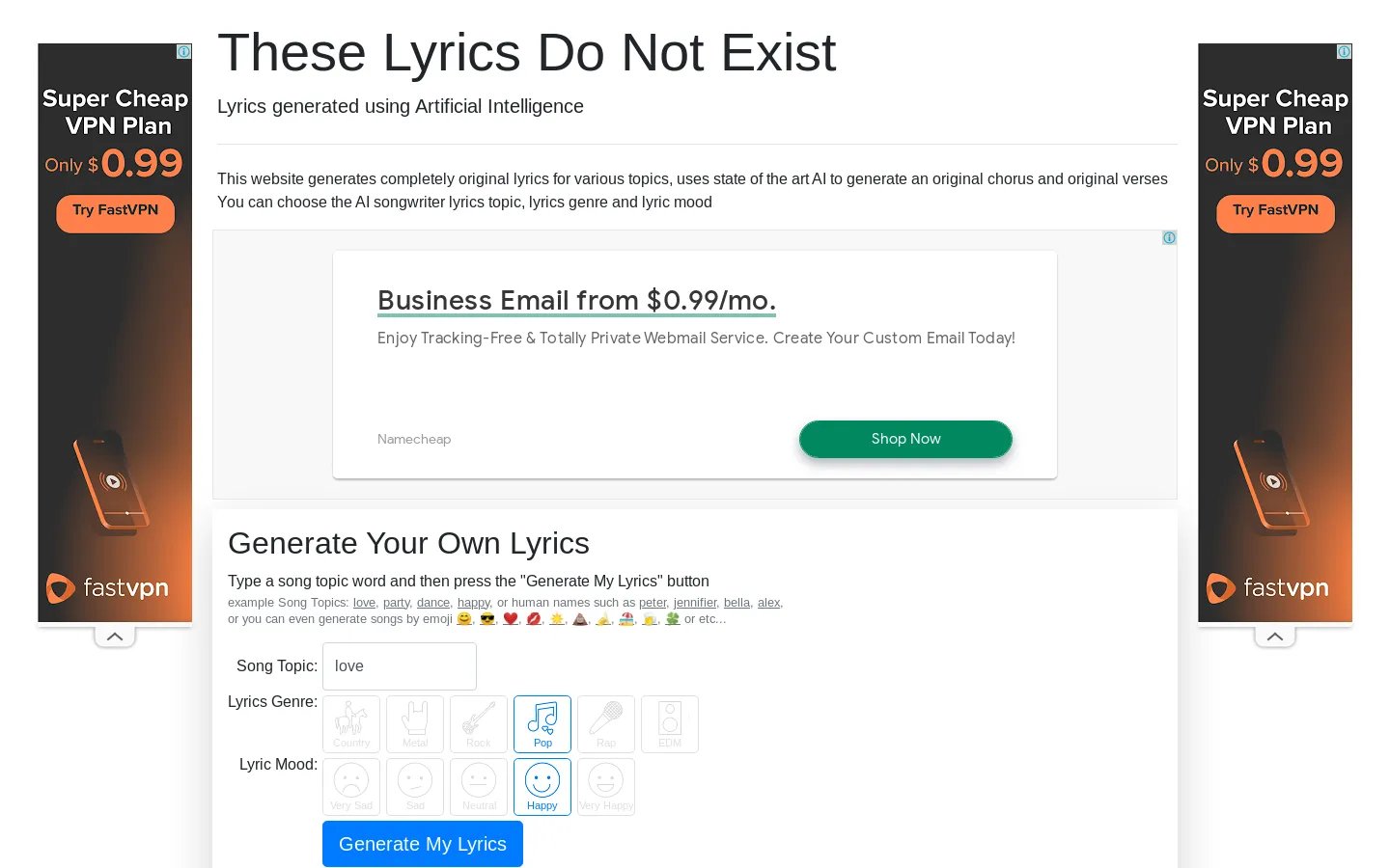 AI Songwriter - These Lyrics Do Not Exist