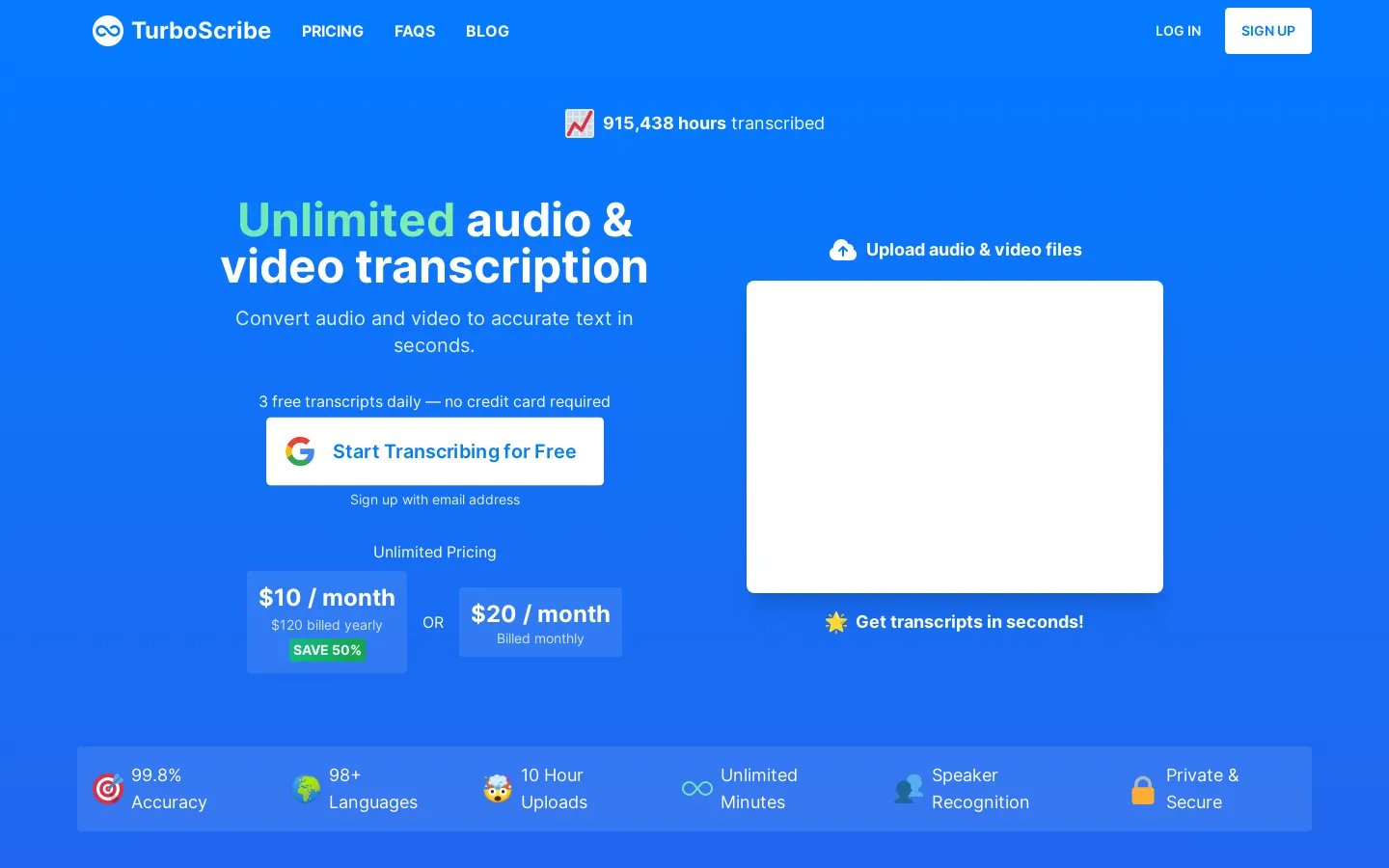 TurboScribe: Unlimited Audio and Video Transcription Service