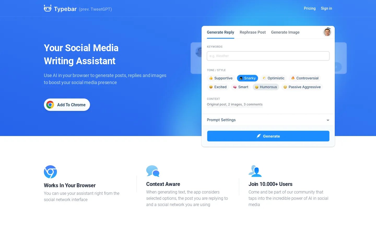 Typebar - AI-Powered Social Media Writing Assistant