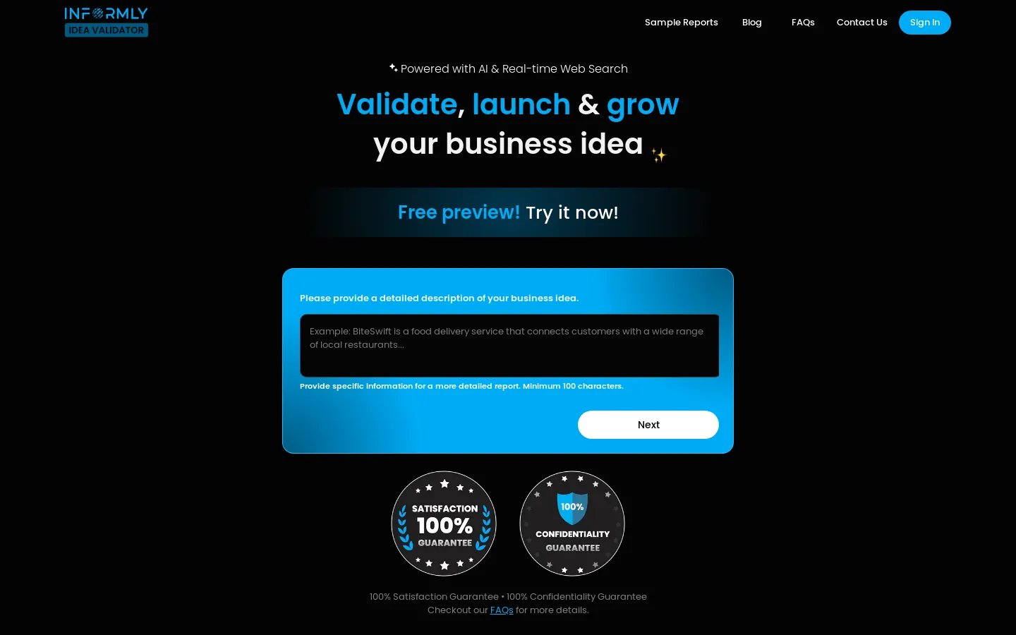 Idea Validator • Informly AI • Validate your Business Idea instantly with AI