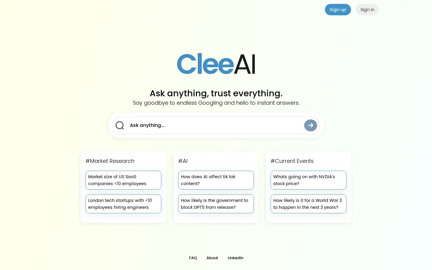 CleeAI - 正確で信頼できるAI検索エンジン