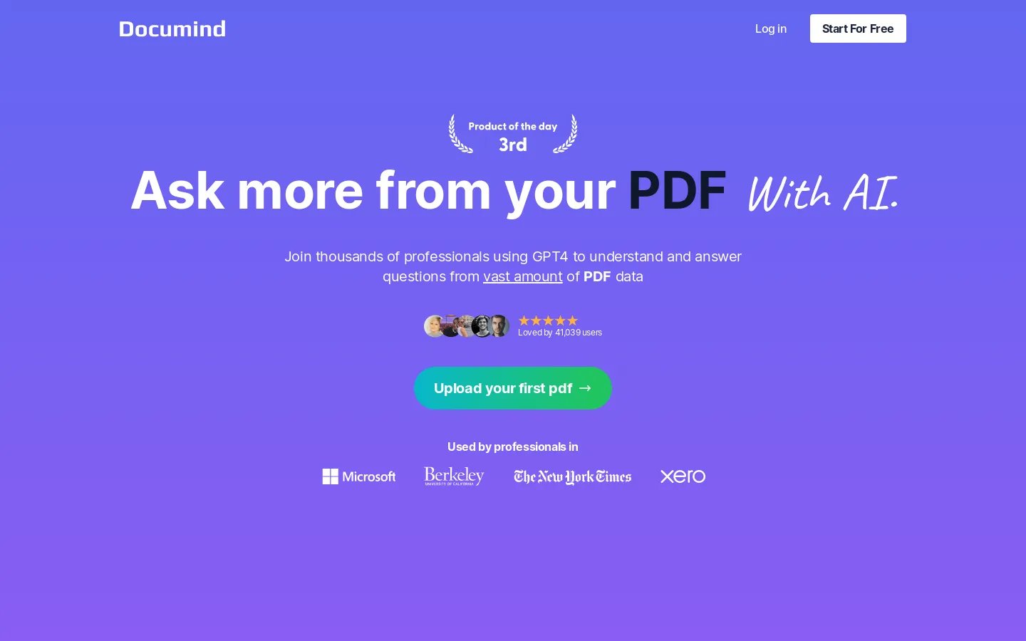 Documind AI - PDF からチャット、質問、内容生成、GPT4