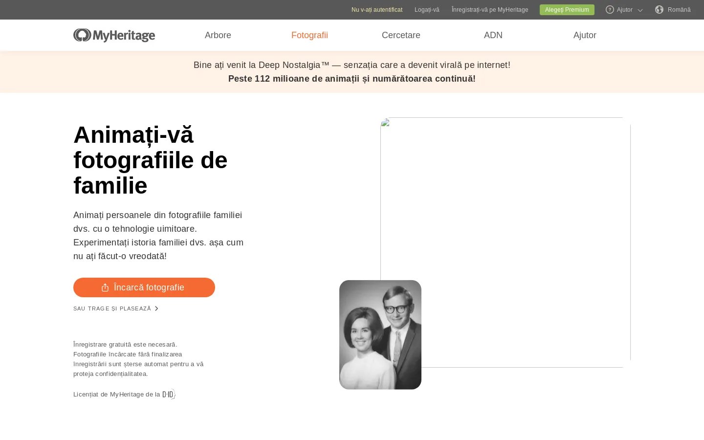 MyHeritage Deep Nostalgia™: Animați fotografiile de familie cu inteligența artificială