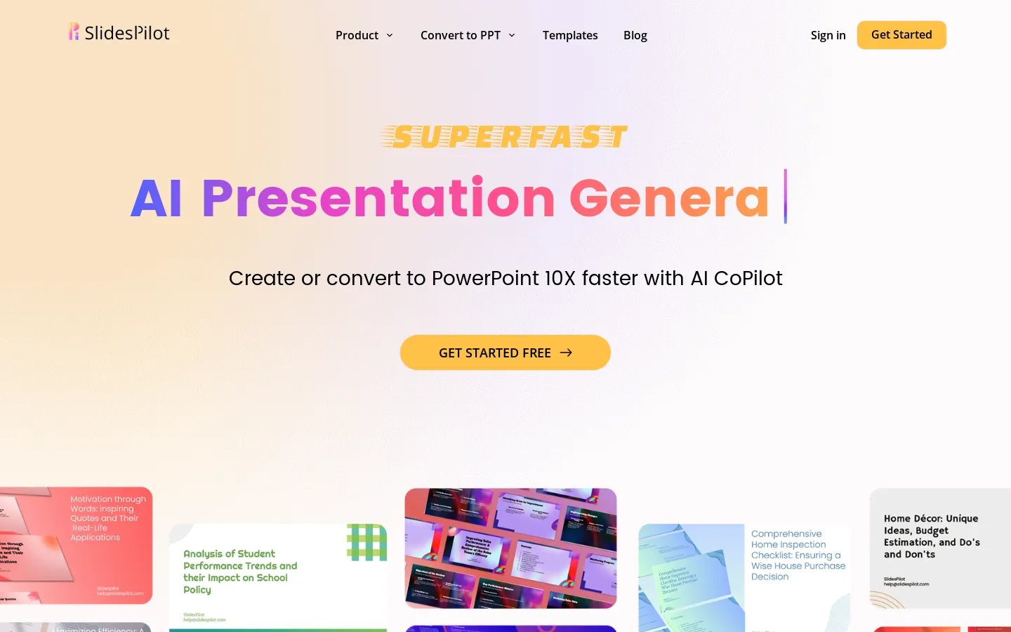 AI Presentation Suite - PPT Maker, AI Image Generator, PDF & Word to PPT | SlidesPilot