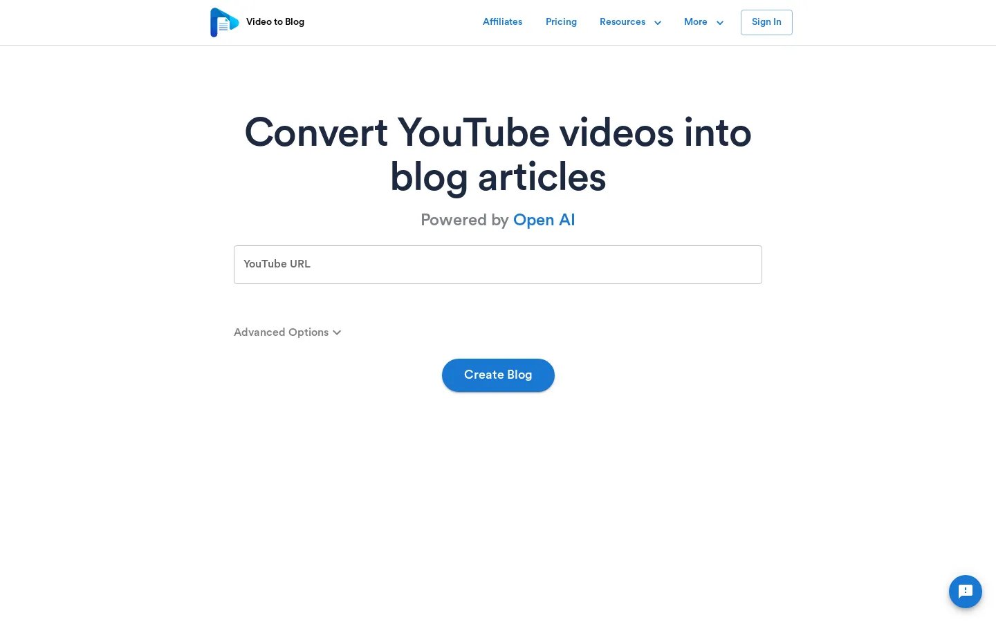 Video To Blog - Converta vídeos do YouTube em artigos de blog