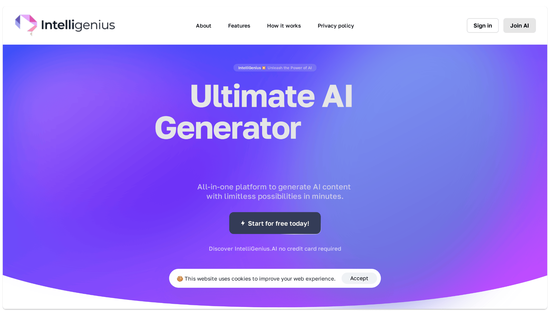 IntelliGenius.ai ホームページ - AIコピーライティングツール