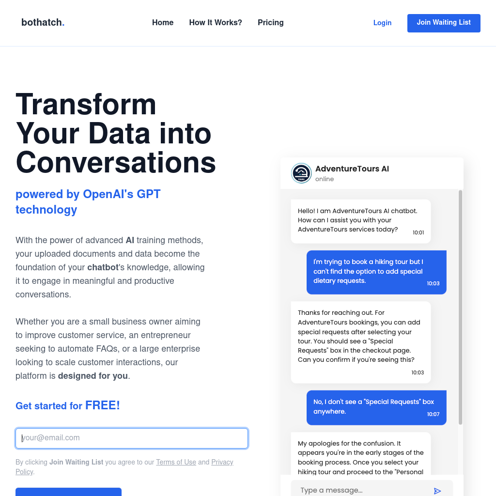 Transforme seus Dados em Conversas com Chatbots Personalizados com GPT | bothatch