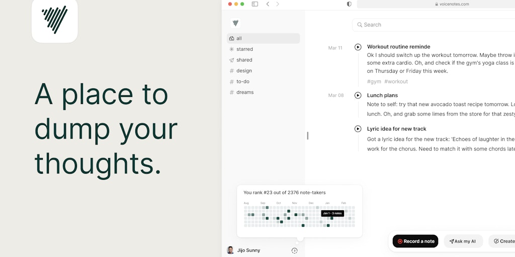 Voicenotes - AI Note-Taker | Record, Transcribe, and Organize Your Thoughts