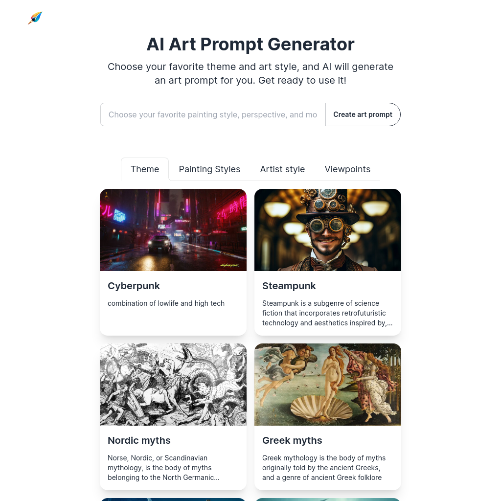 Генератор подсказок для AI-искусства: Artpromptsgen.com