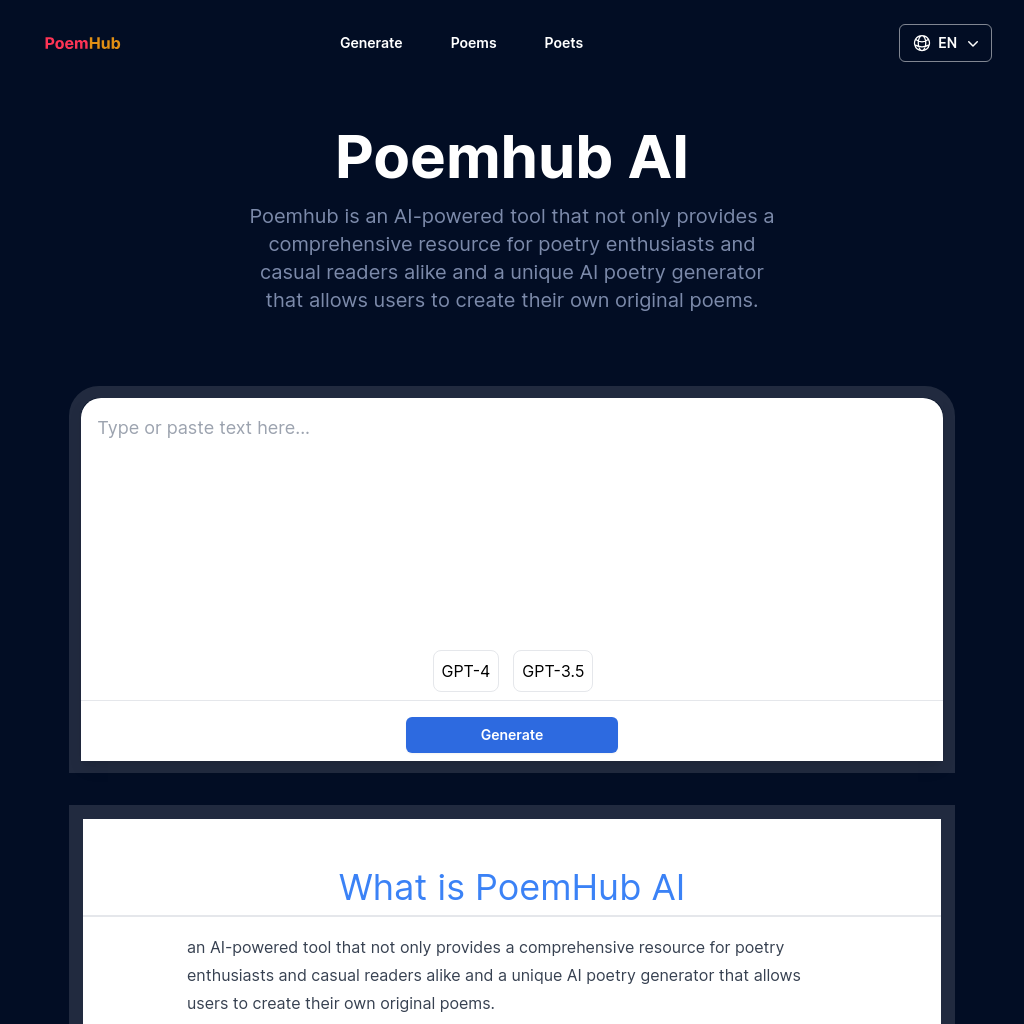 Poemhub AI: 創作詩歌的 AI 詩集與生成器