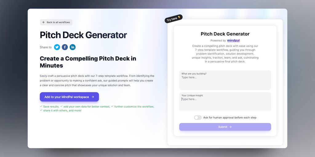 Pitch Deck 生成器 | MindPal