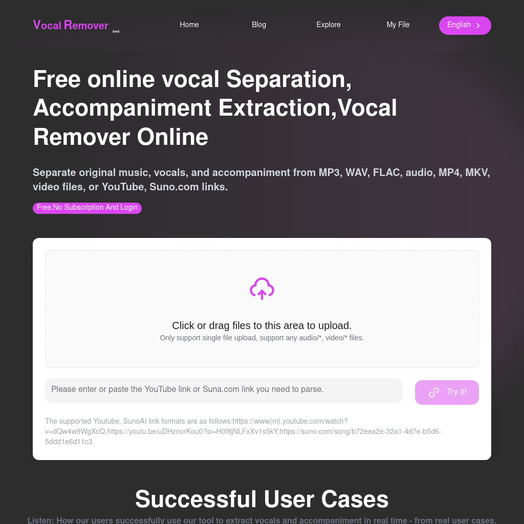 Vocal Remover Oak - Eliminador de Voz Online Gratuito