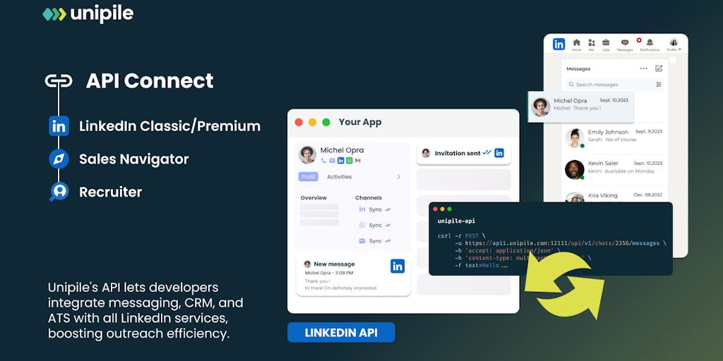 Unipile LinkedIn API - Integrate LinkedIn into your App: Messaging, Outreach, Data