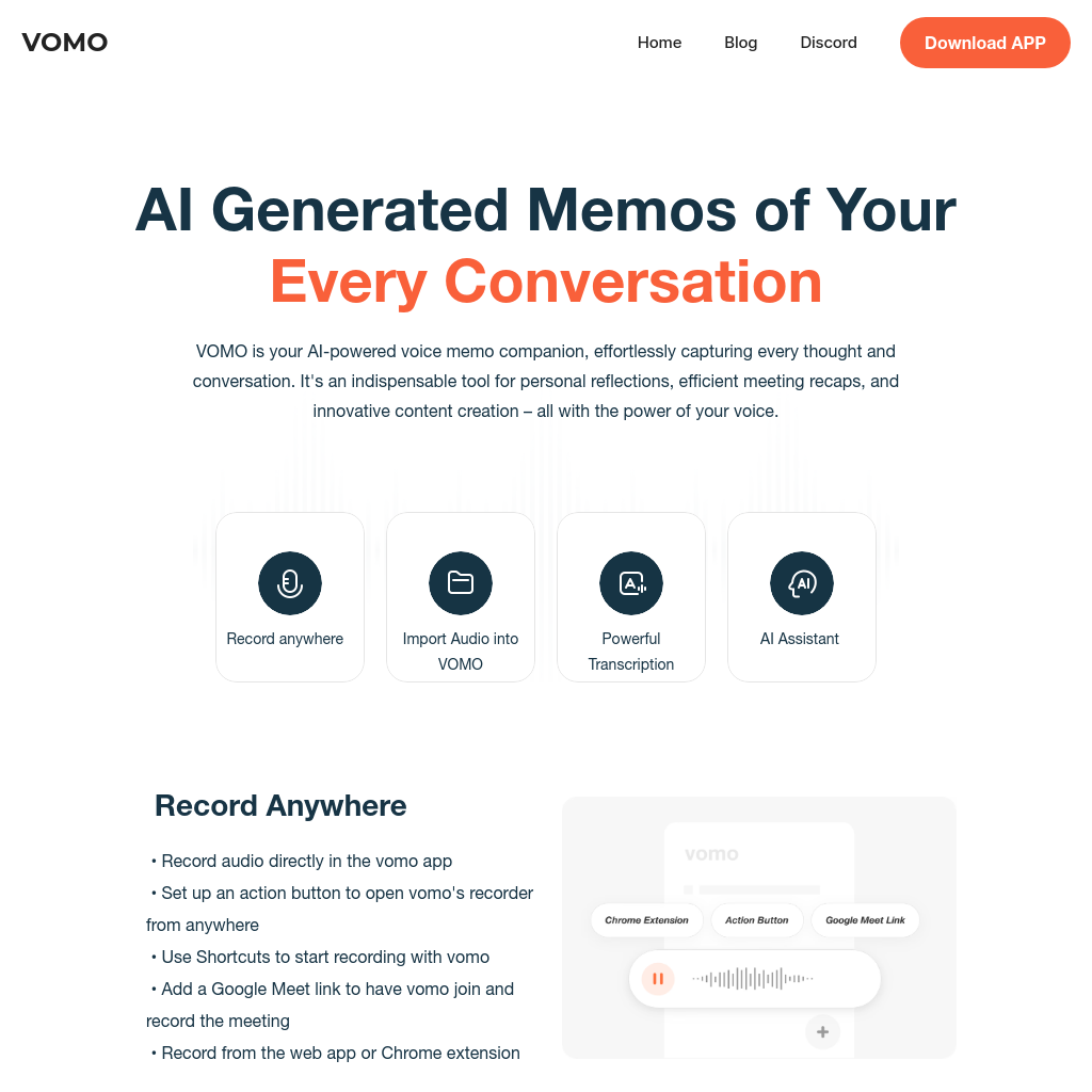 VOMO - AI Voice Memos | Capture, Transcribe, and Summarize Conversations