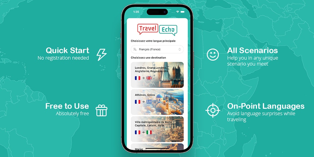 Travel Echo: Seu tradutor de frases com IA para 100+ idiomas
