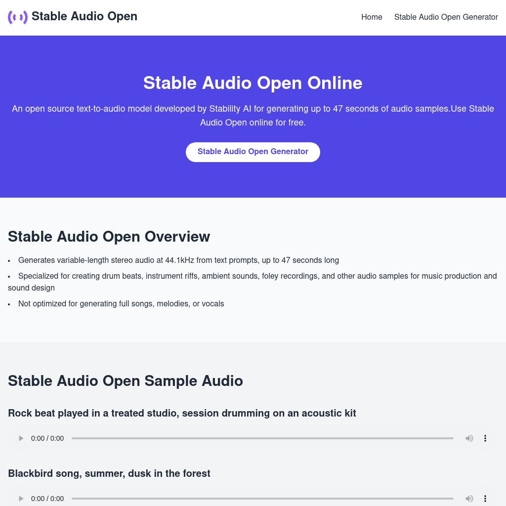 Stable Audio Open: Gerador de Áudio de Texto Online