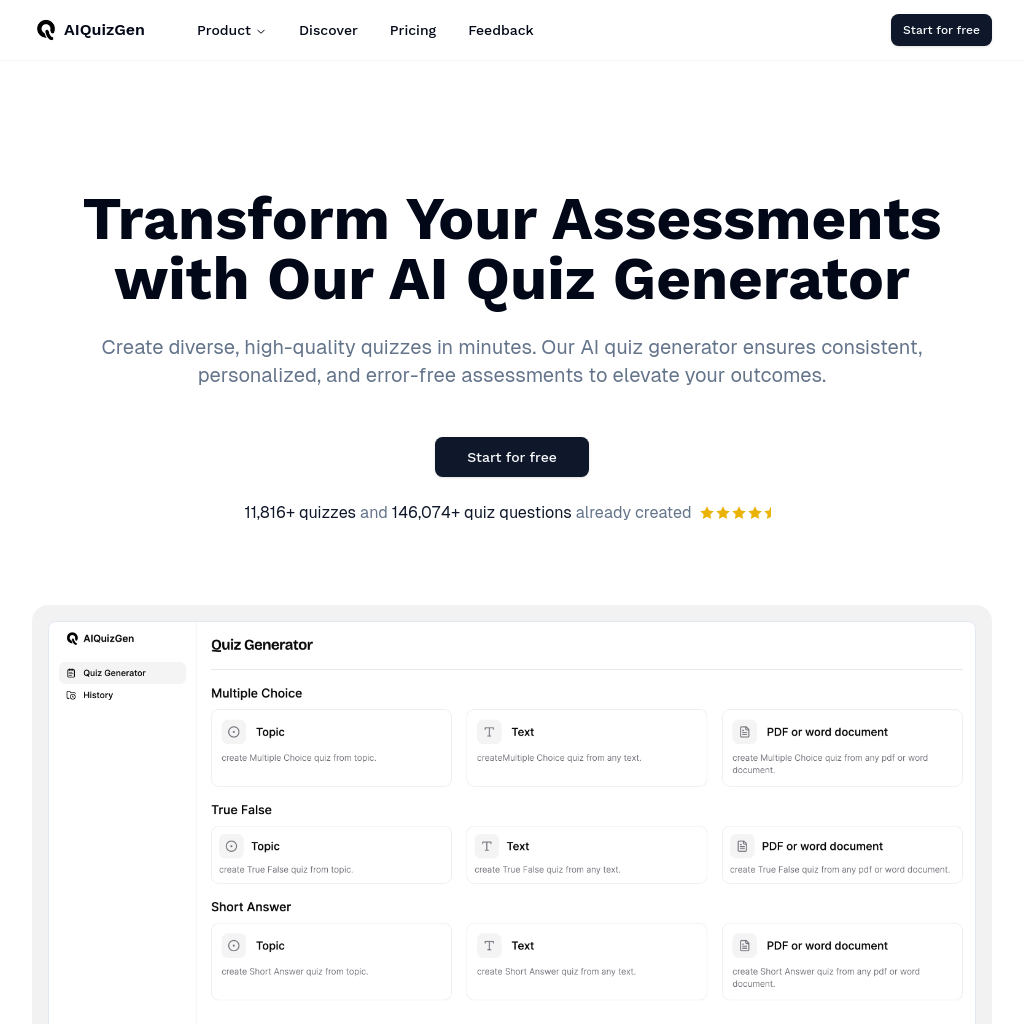 AIQuizGen - AI Quiz Generator | Create Diverse Quizzes in Minutes