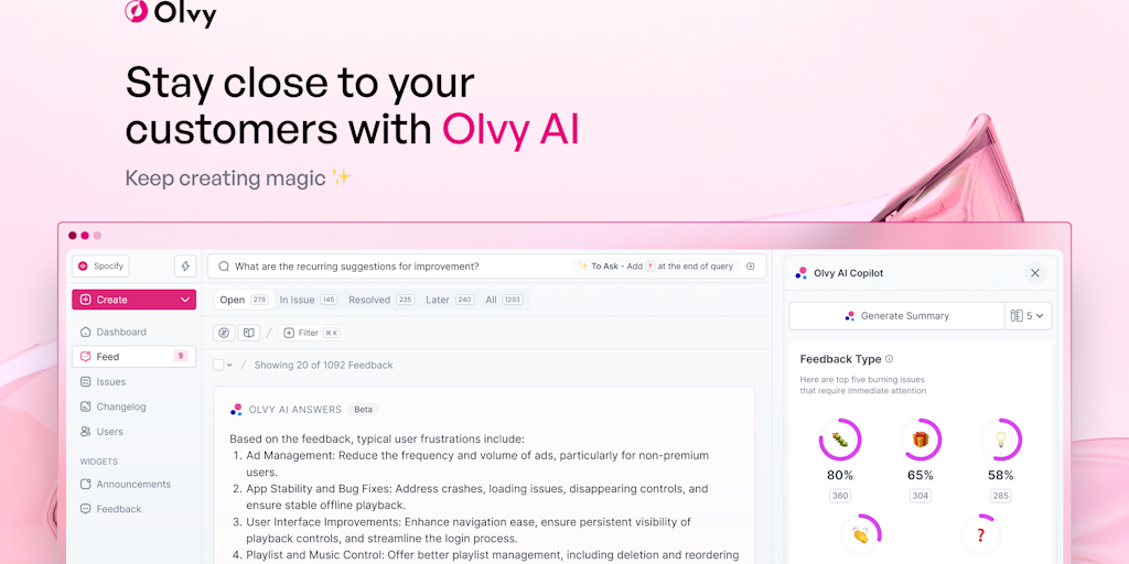 Olvy - Effortlessly Manage and Analyze User Feedback with AI