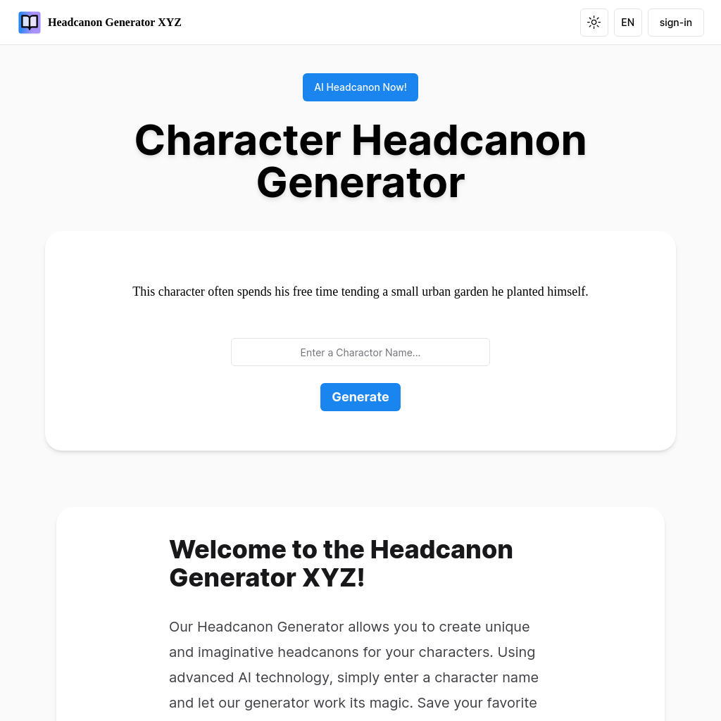 Headcanon Generator XYZ - Create Personalized Headcanons with AI