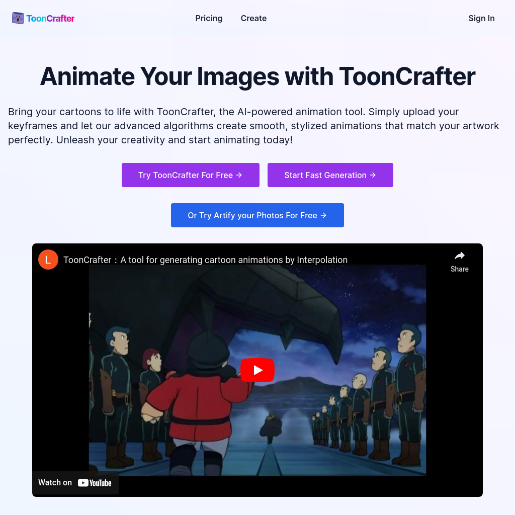 ToonCrafter - AI Cartoon Animation Generator | Create Lifelike Cartoon Animations