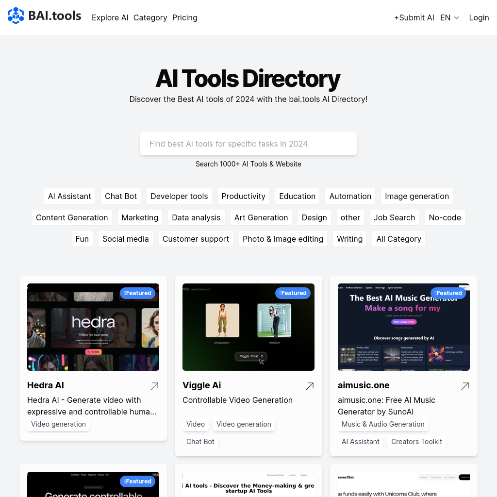 Best AI Tools Directory - BAI.tools