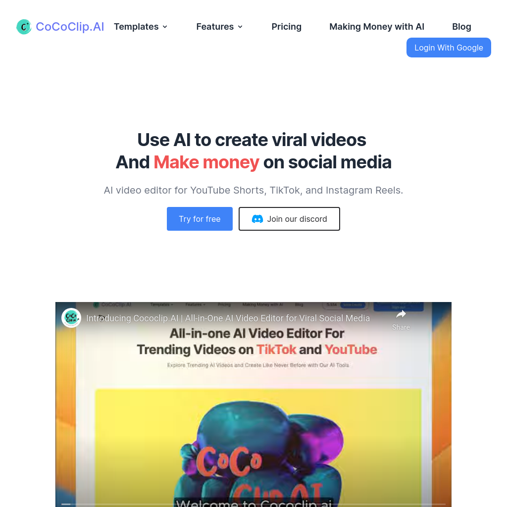 CoCoClip.AI | Éditeur vidéo IA tout-en-un pour les vidéos de médias sociaux