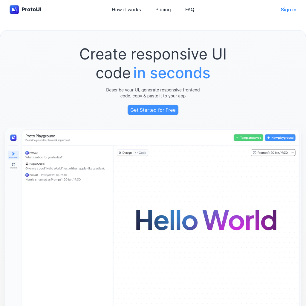 ProtoUI - Generate Responsive UI Code in Seconds