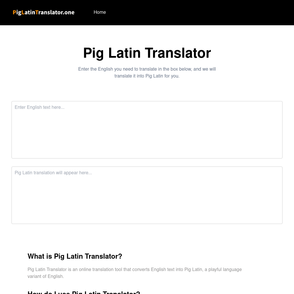 Pig Latin Translator - Translate English to Pig Latin Online | PigLatinTranslator.one