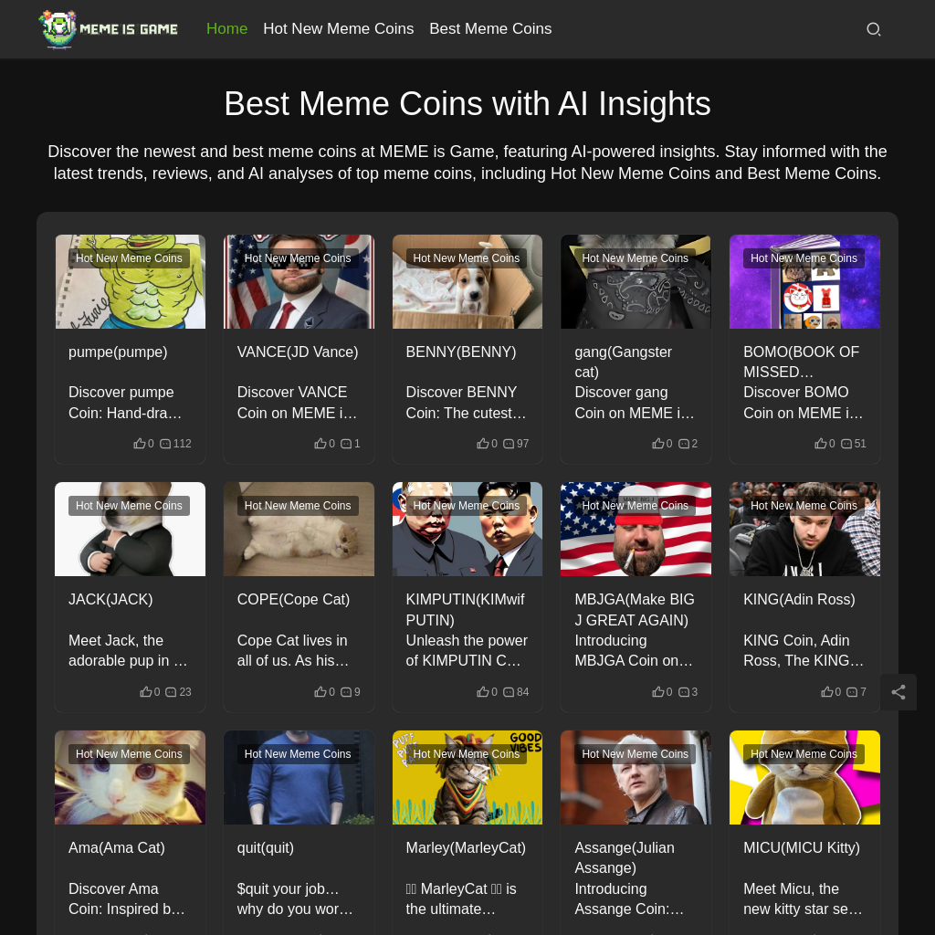 Best Meme Coins with AI Insights at MEME is Game