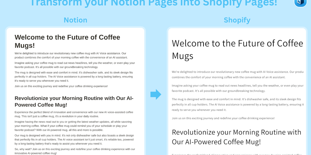 Notionfy Landing Page Builder - Transform Notion Pages into Shopify Pages and Simplify Content Creation